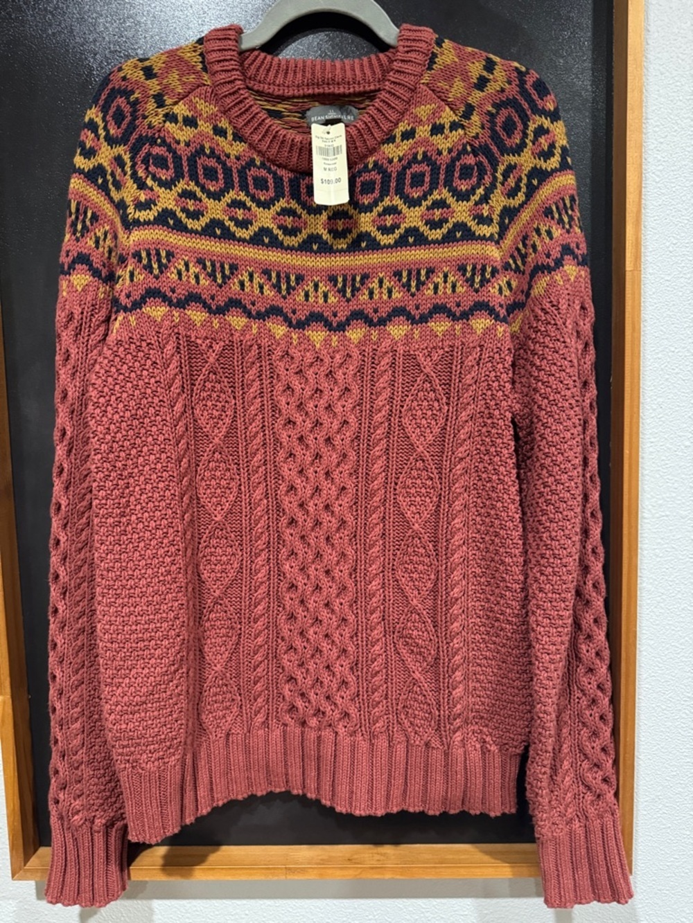 L.L. Bean signature Rust Cable-Knit Fair Isle Crew Sweater NWT - Picture 6 of 6